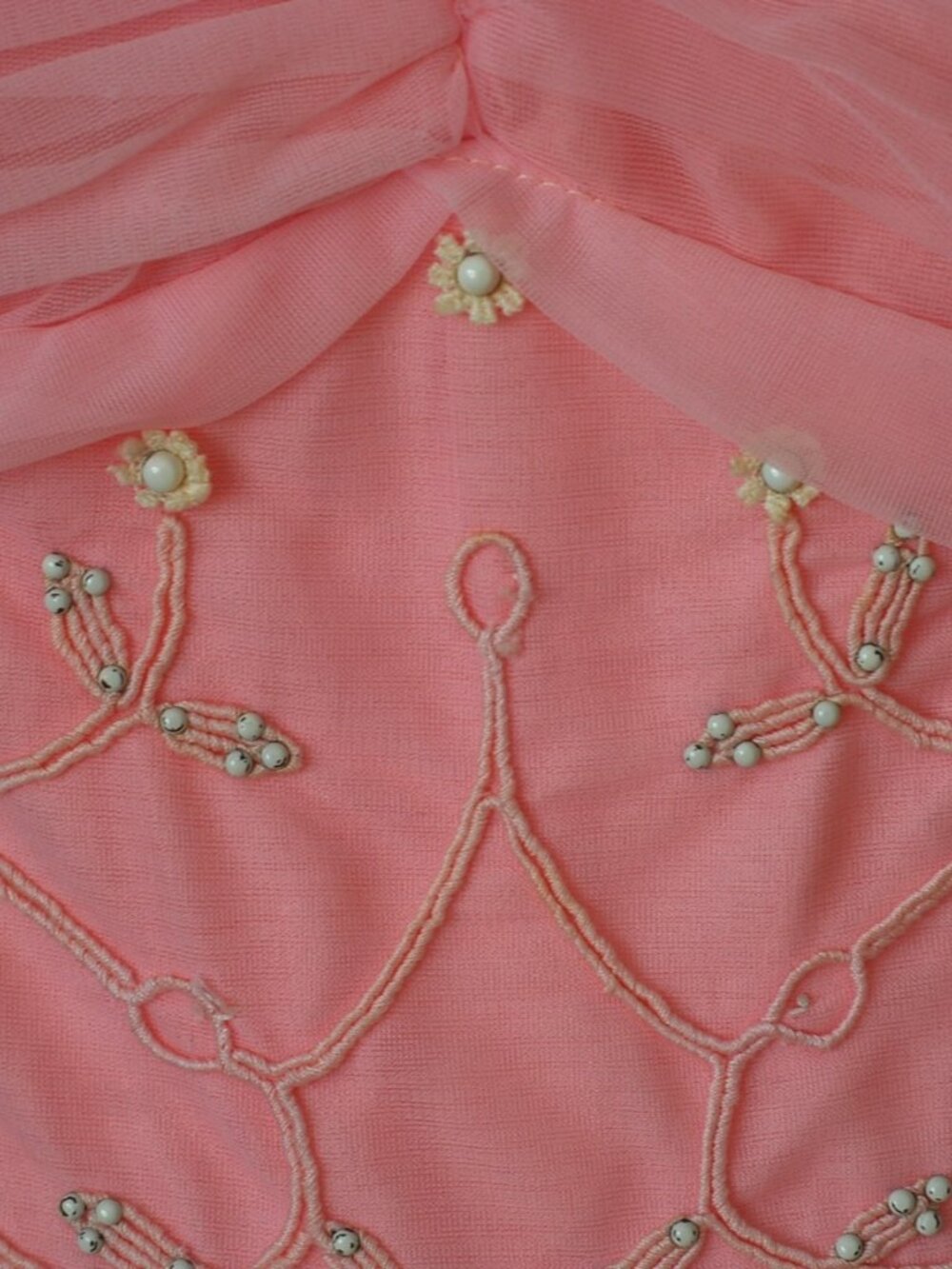 1950's Feminine Layered, Ruched & Beaded Pink Dress - Picture 7 of 7